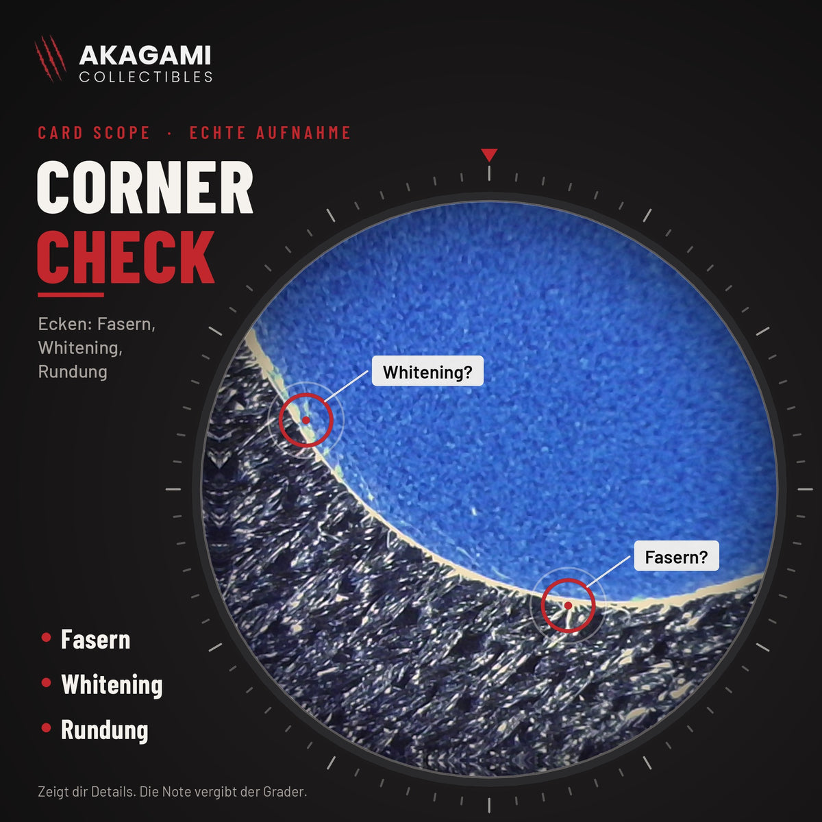 Corner Check: echte Aufnahme einer Kartenecke mit dem Akagami Card Scope