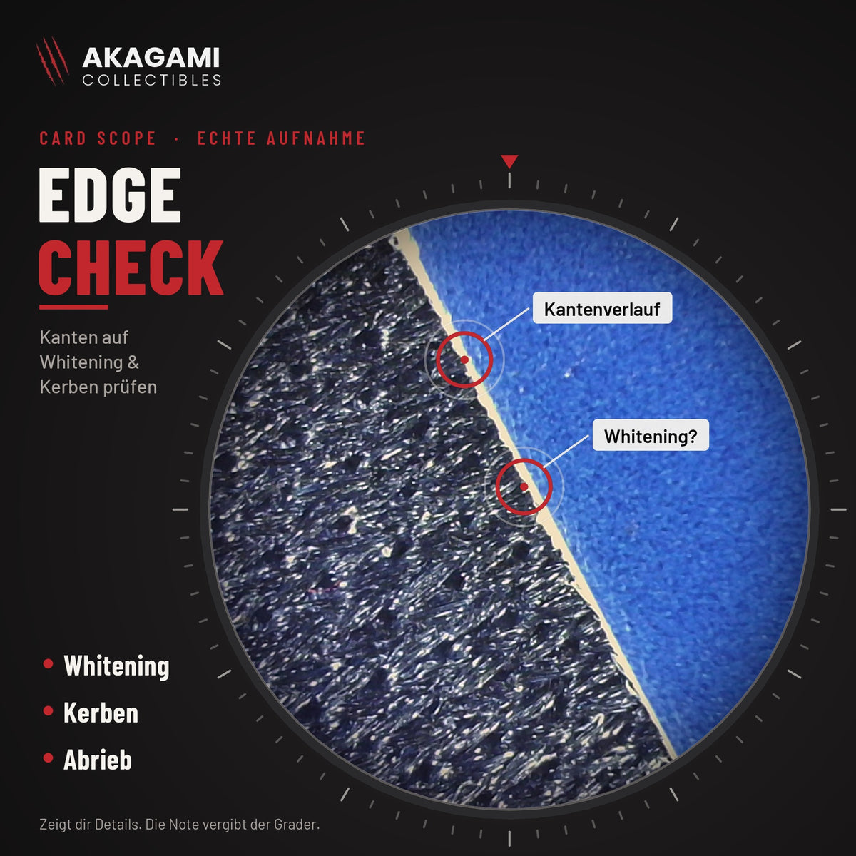 Edge Check: echte Aufnahme einer Kartenkante mit dem Akagami Card Scope