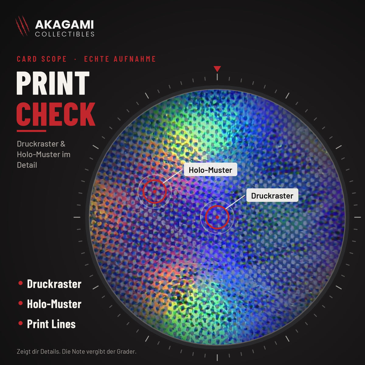 Print Check: Druckraster und Holo-Muster unter dem Akagami Card Scope